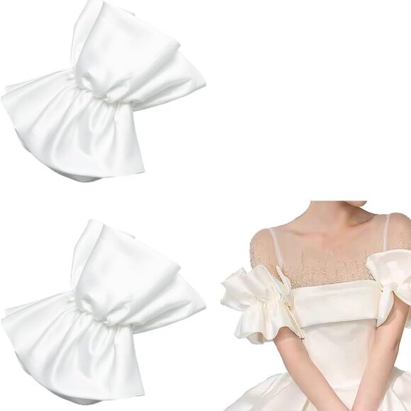 Accessories - Removable Puff Sleeves Bridal Accessories White Polyester Detachable 12x10 inch